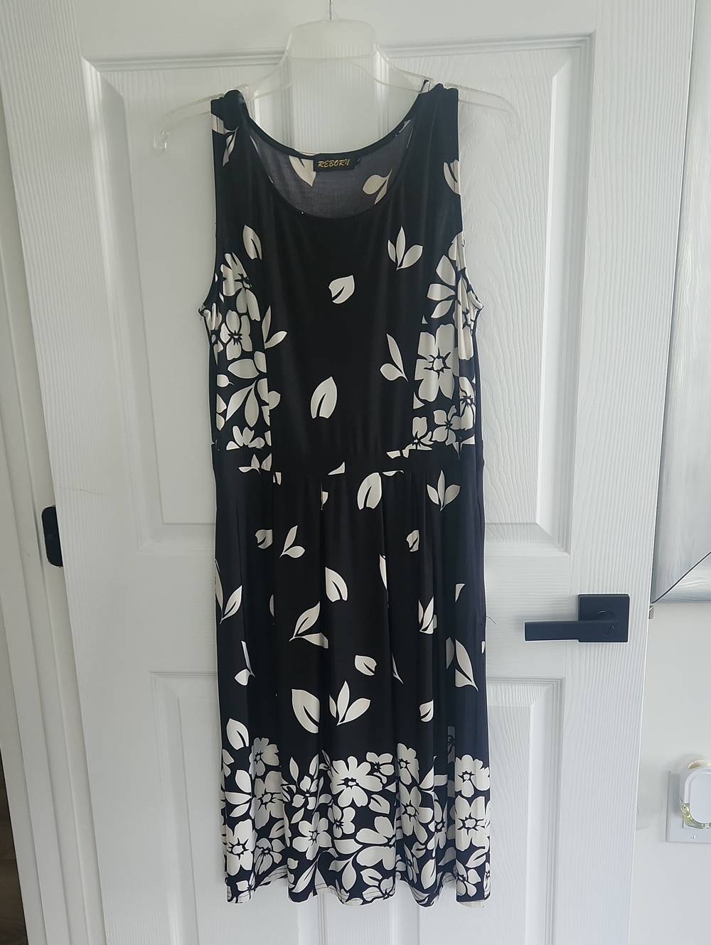 Reborn Black & White Floral Midi Dress Sz. L